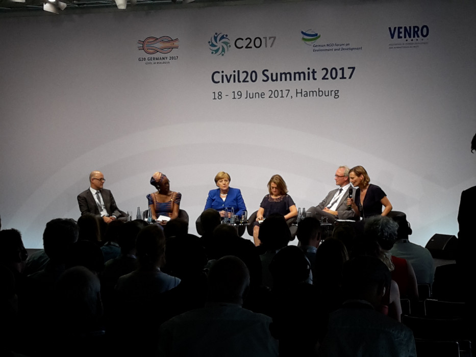German Chancellor Angela Merkel discussing the G20 at the Civil20 Summit 2017. Source - CLEW 2017. 