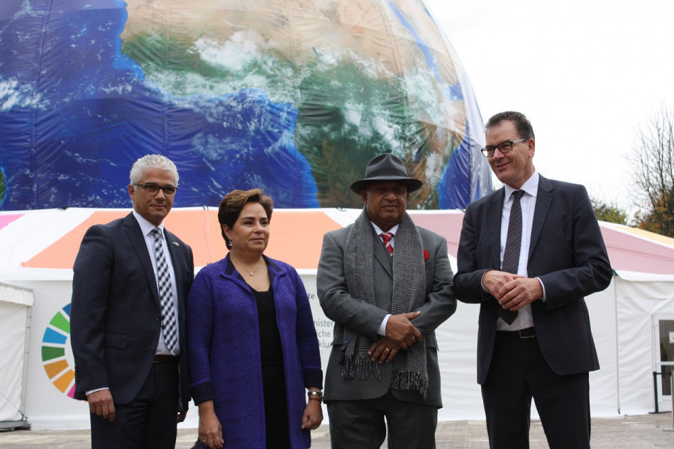 Bonn's mayor Ashok Sridharan, UNFCCC executive secretary Patricia Espinosa, Fiji's president Frank Bainimarama and German development cooperation minister Gerd Müller. Source - CLEW 2017.