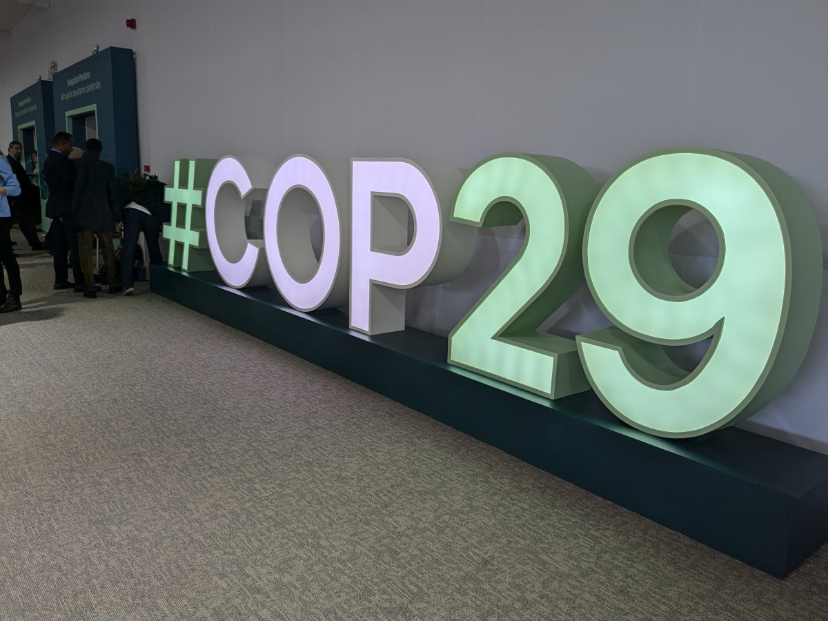 Photo shows COP29 writing. Photo: CLEW/Wettengel