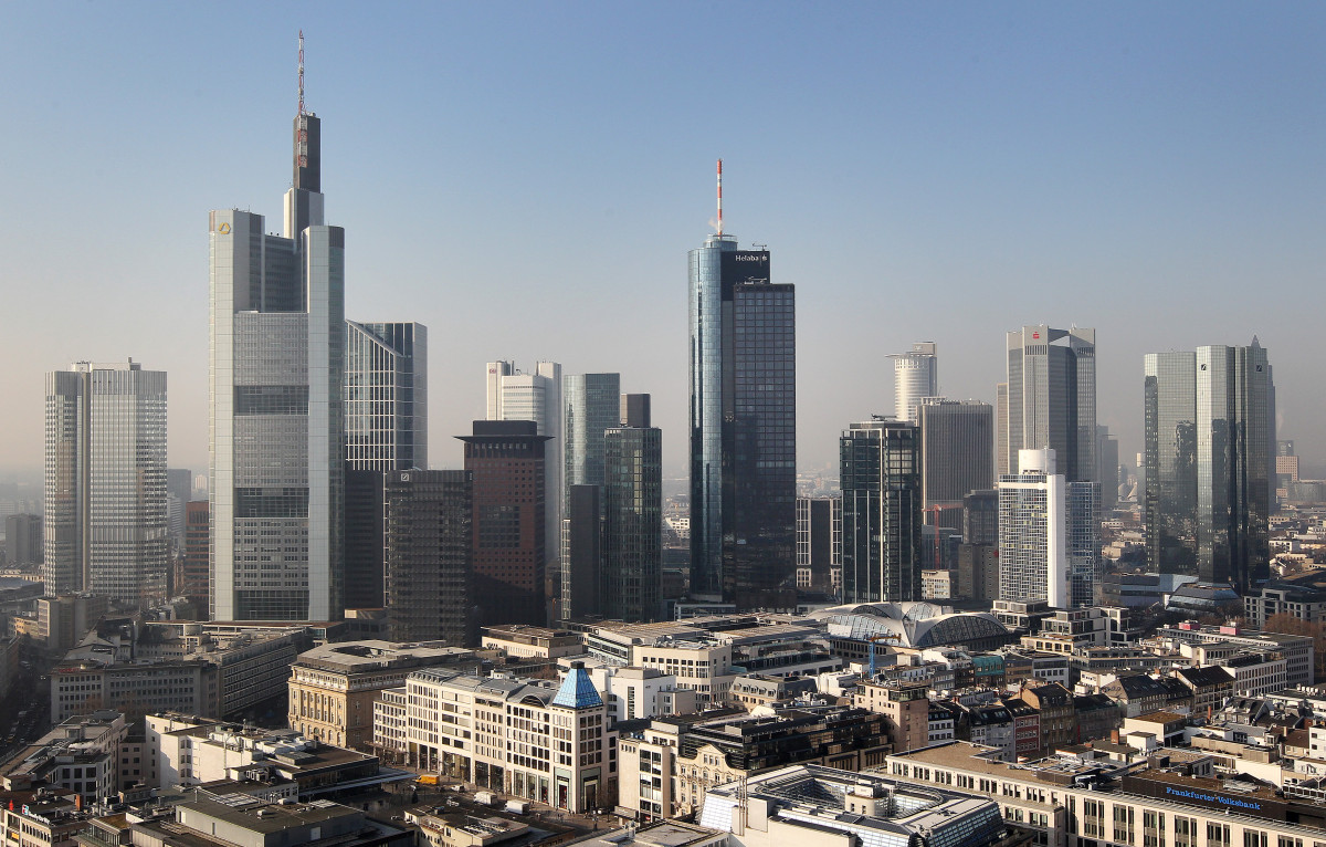 Picture shows skyscrapers in Frankfurt, Germany