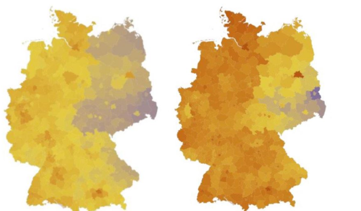 Two Germanys: different attitudes about climate action measures continue to split the country's East and West. Source: Kopernikus-Projekt Ariadne  