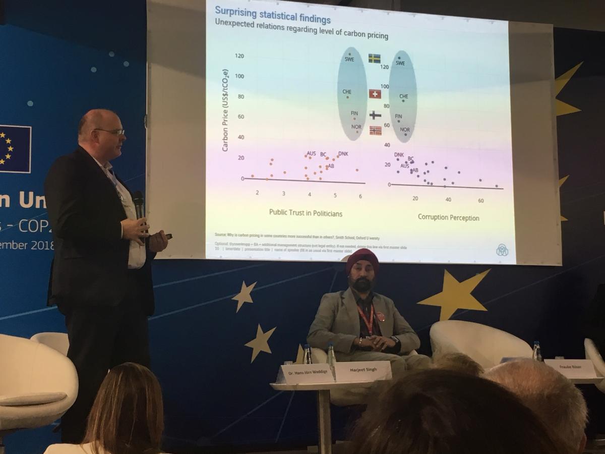 Financing the shift to a low-carbon economy and providing money to support countries already affected by the climate crisis needs trust among all involved, the head of energy & climate policy at steelmaker ThyssenKrupp, Hans-Jörn Weddige said. Photo: S. Egenter, CLEW.