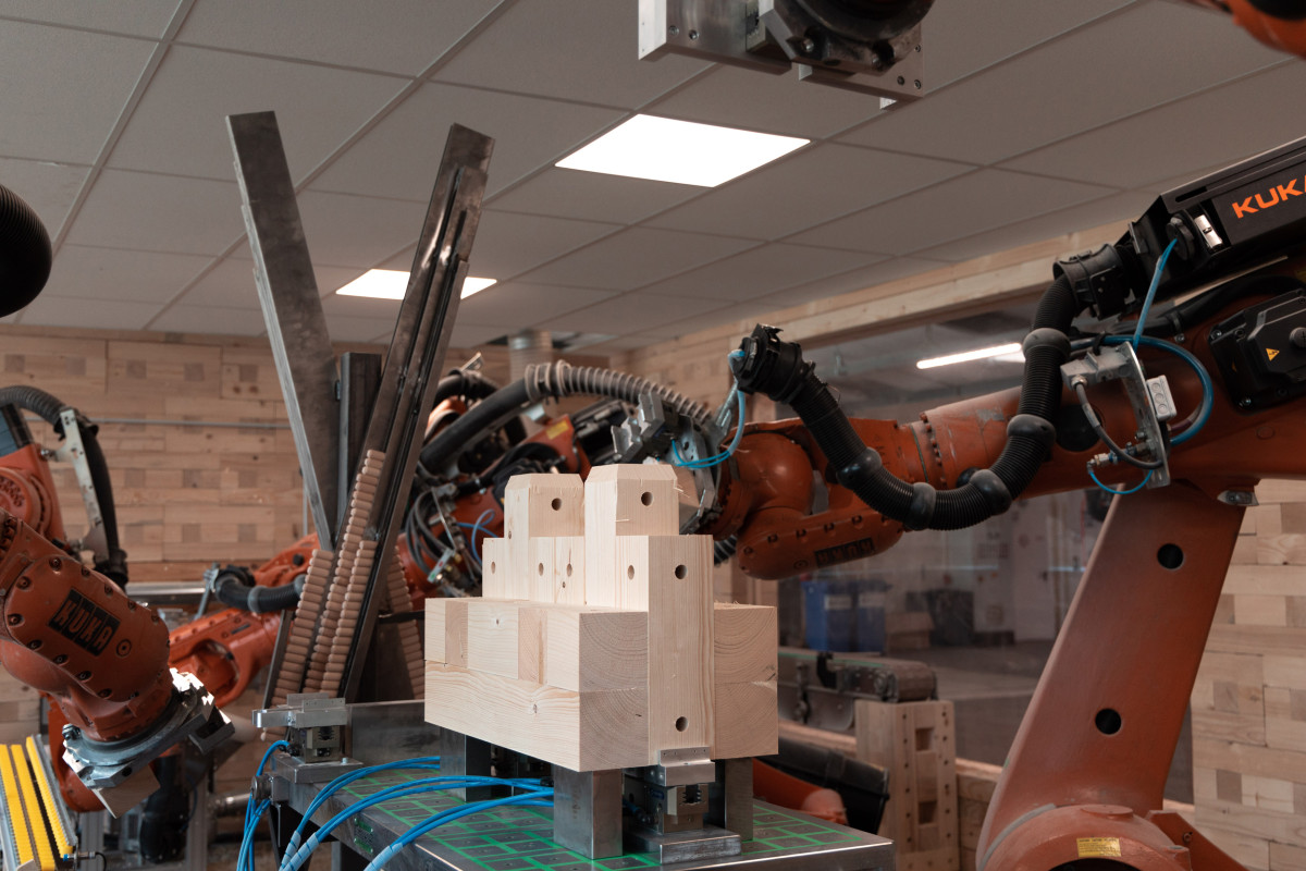 TRIQBRIQ uses reclaimed lumber for their so-called BRIQs, which can be removed and completely reused at the end of a building's life. Photo: TRIQBRIQ. TRIQBRIQ uses reclaimed lumber for their so-called BRIQs, which can be removed and completely reused at the end of a building's life. Photo: TRIQBRIQ.