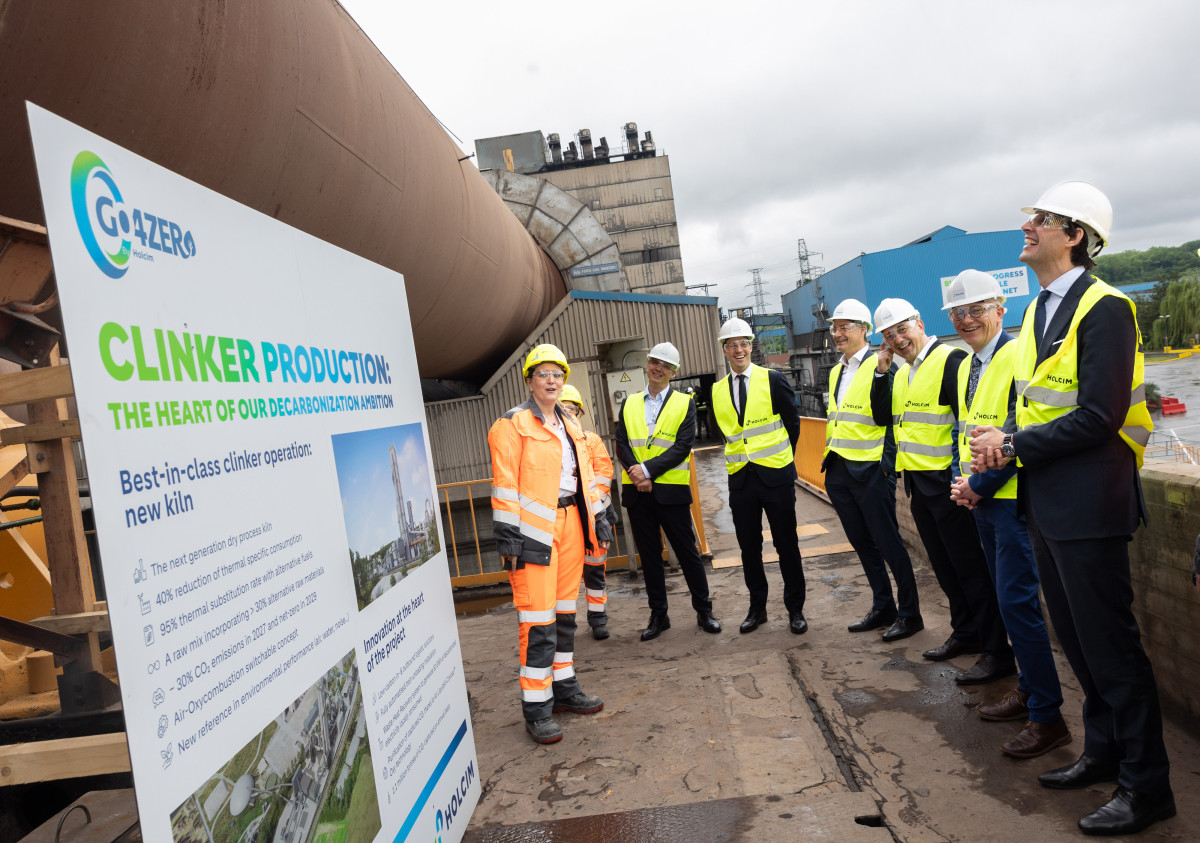 Emissions from cement production are among the toughest nuts to crack in industry decarbonisation. Photo: European Union. Photo shows site visit to Holcim in Belgium by EU commissioner Wopke Hoekstra in 2024. Photo: European Union.