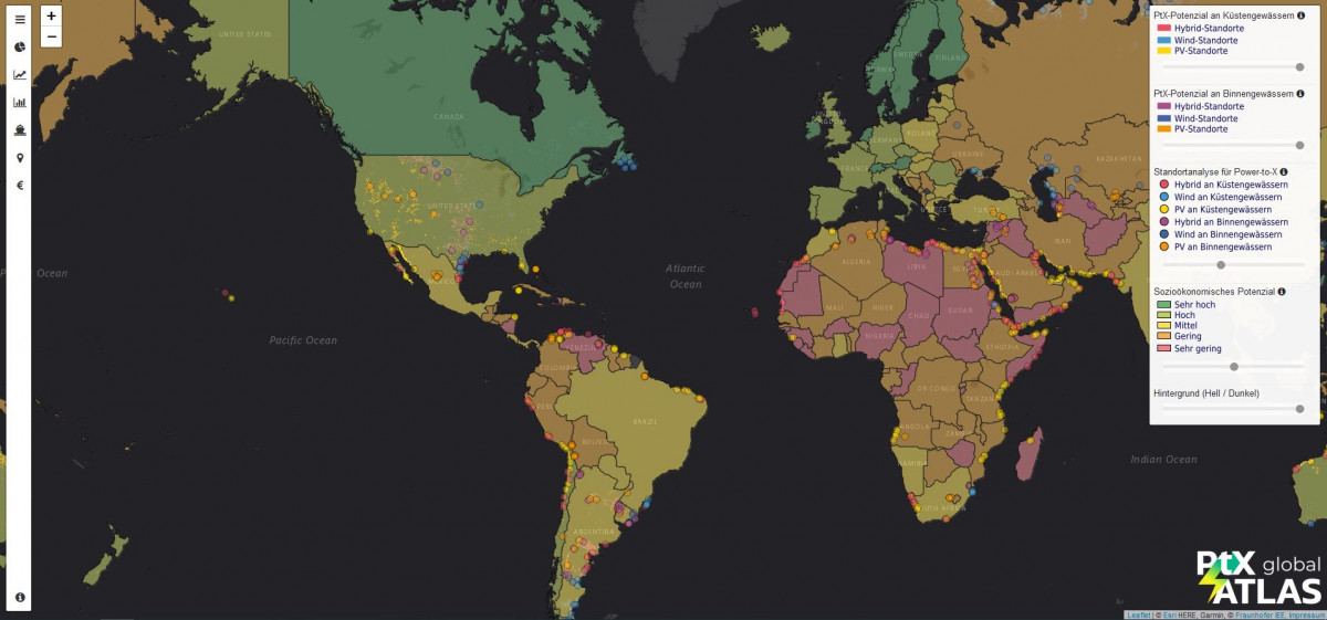 Source: Fraunhofer IEE. Map shows potential across world for power to x locations. Source: Fraunhofer IEE.