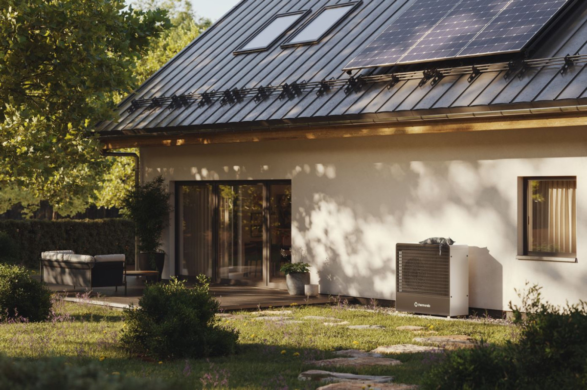 A residential home with a heat pump