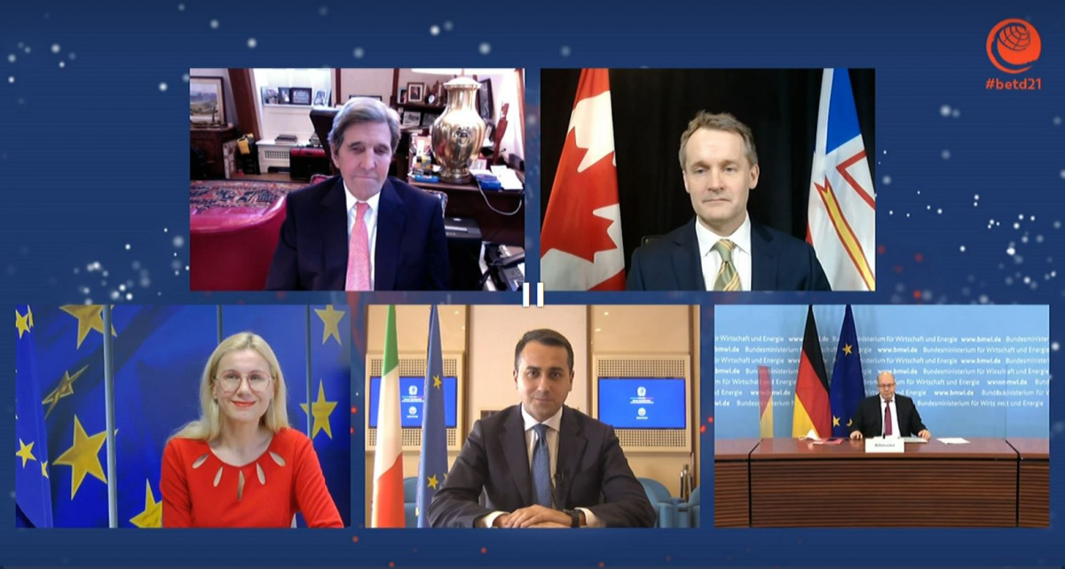 Politicians from both sides of the Atlantic called for more cooperation on energy transition policies and businesses. Source: BETD. Photo shows John Kerry, Peter Altmaier, Kadri Simson at Berlin Energy Transition Dialogue 2021. Source: BETD.