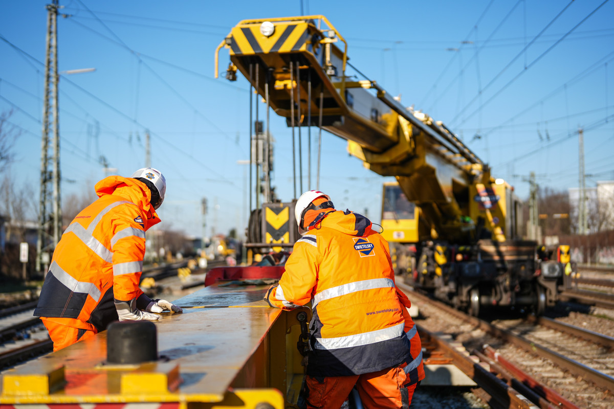 Picture shows modernisation works on a German railway track