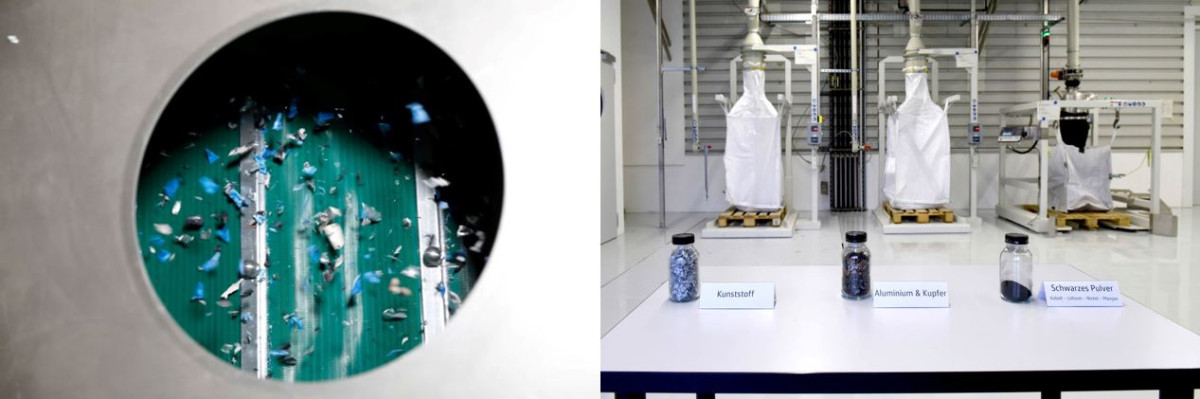 Grinding down batteries allows to recover various valuable input materials - but some materials are harder to separate and recycle than others. Photos: Volkswagen Grinding down batteries allows to recover various valuable input materials - but some materials are harder to separate and recycle than others. Photos: Volkswagen